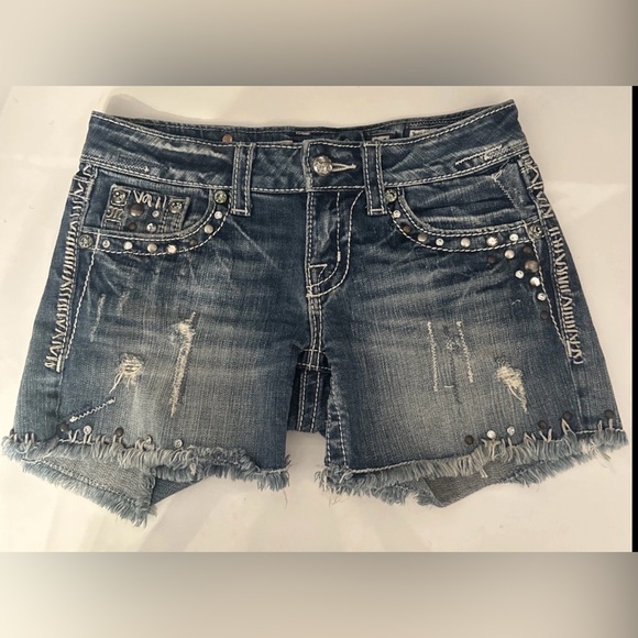 Miss Me Pants - Miss Me Shorts 26 Denim Rhinestone Studs 26 X 4.5" JE5463H2 Embellished Y2K